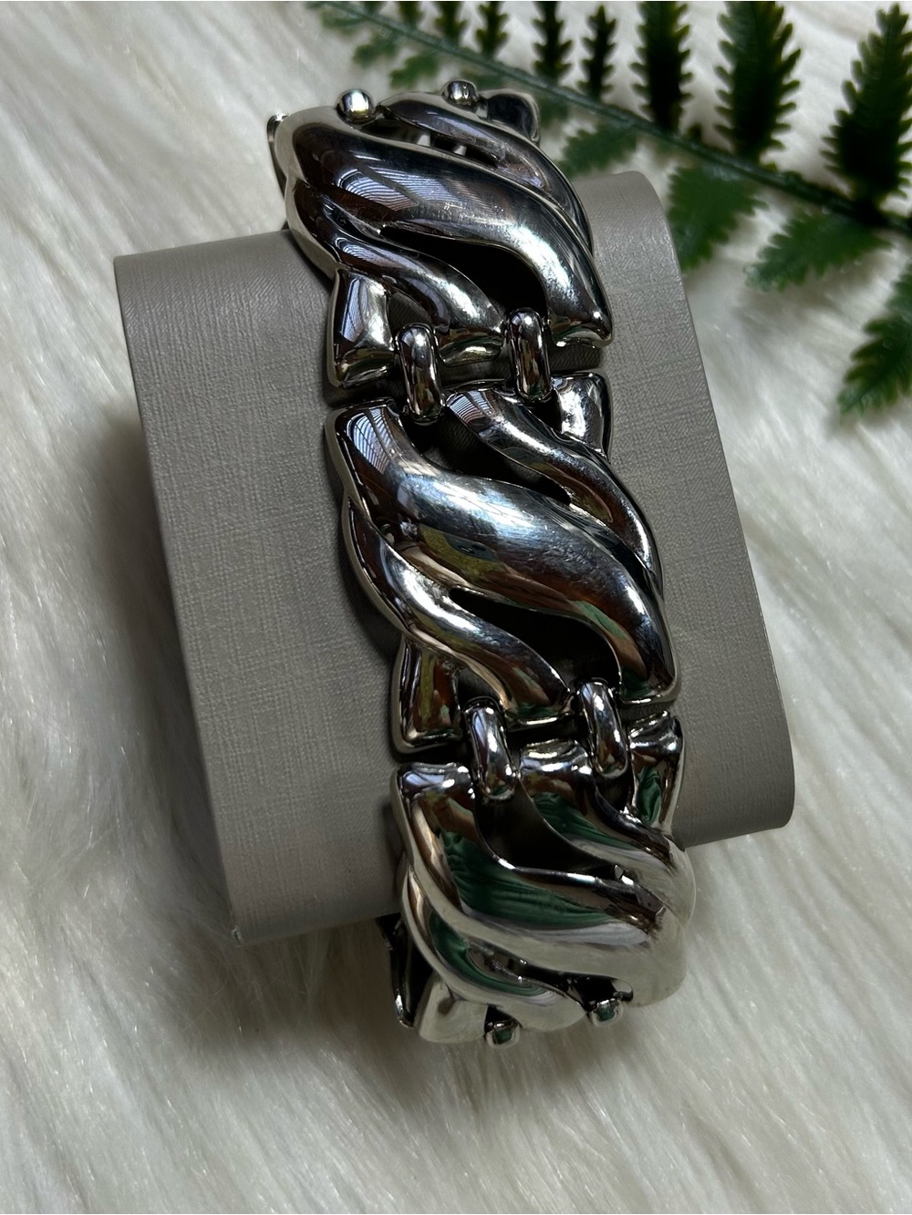 Vintage chunky panel silver tone bracelet